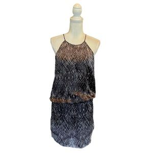 Joie Black and White Silk Printed Mini Halter Dress M